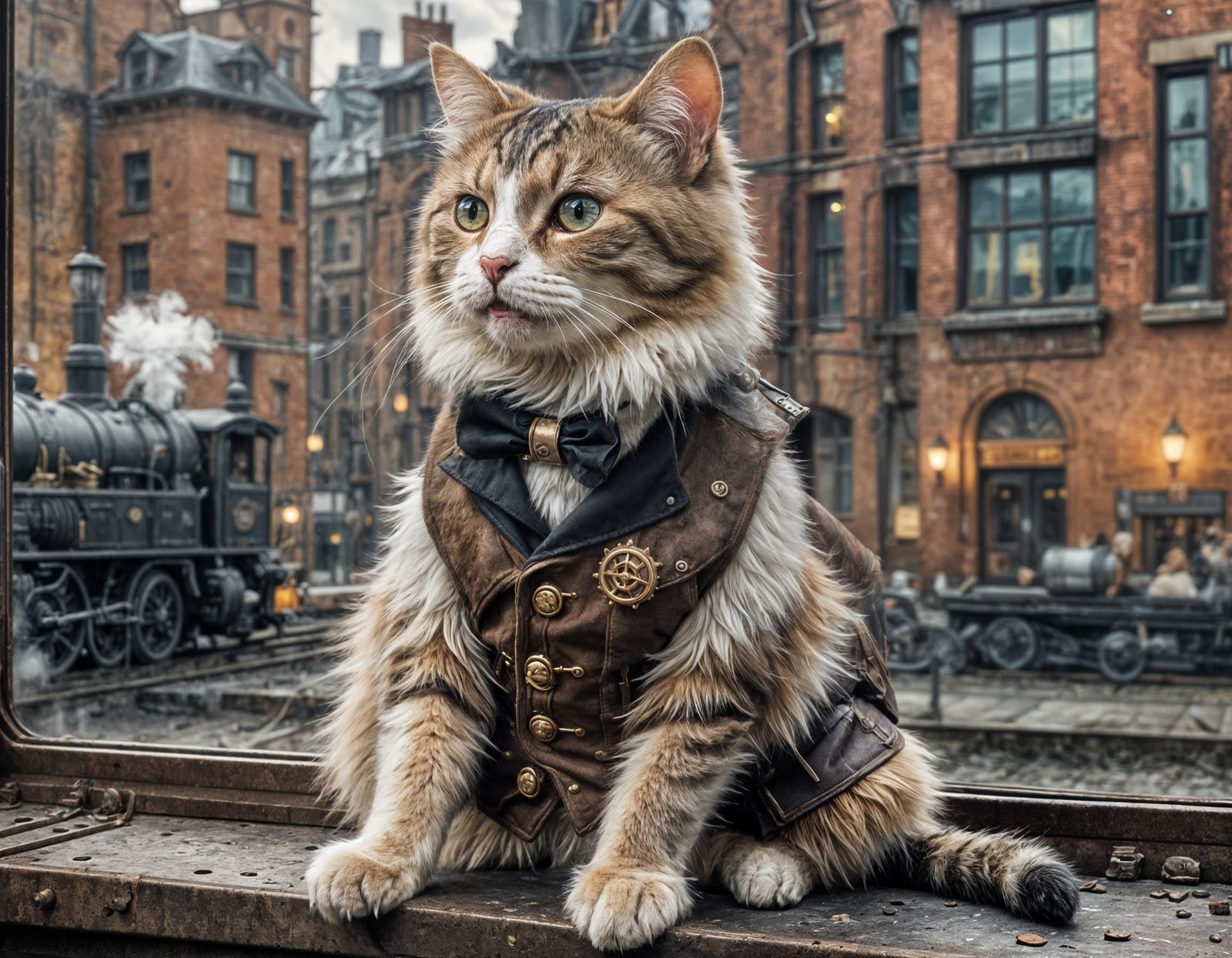 Steampunk Cat on Train Window