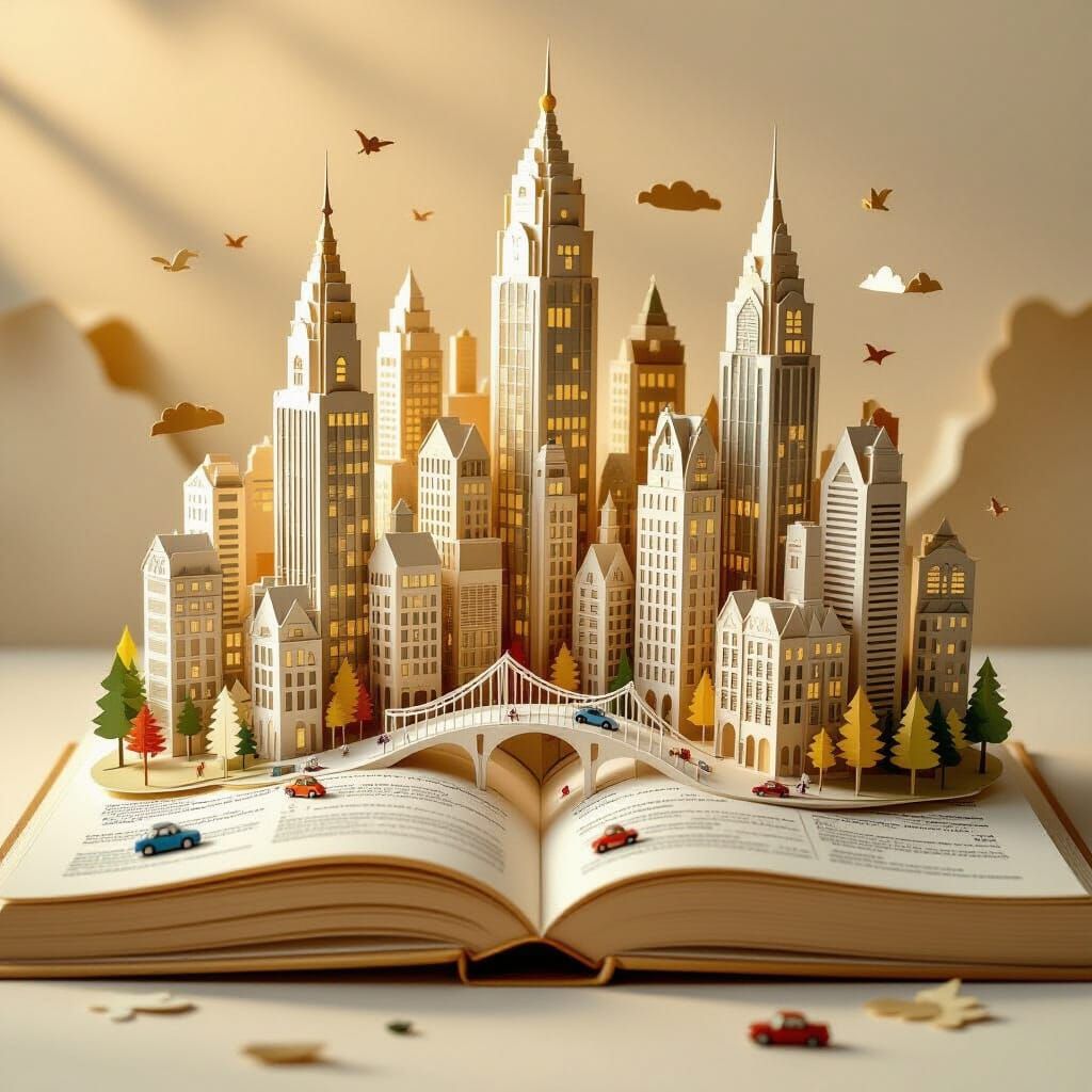 Fantastical Paper City Emerging from Pop-Up Book