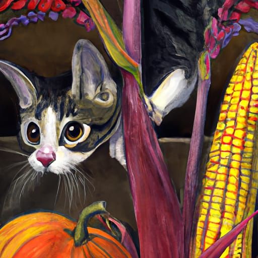 Cat and Indian Corn in Ashcan School Style