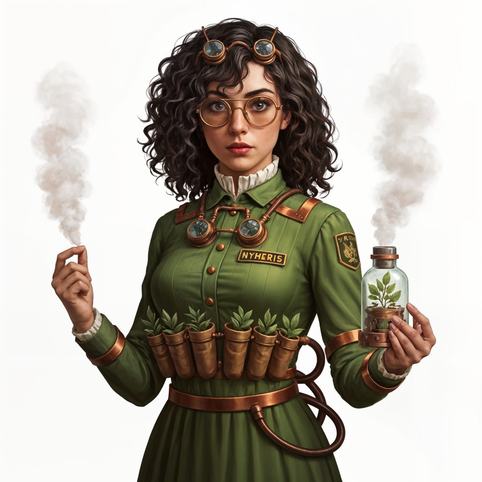 Woman in Fieldwork Dress with Steam Goggles