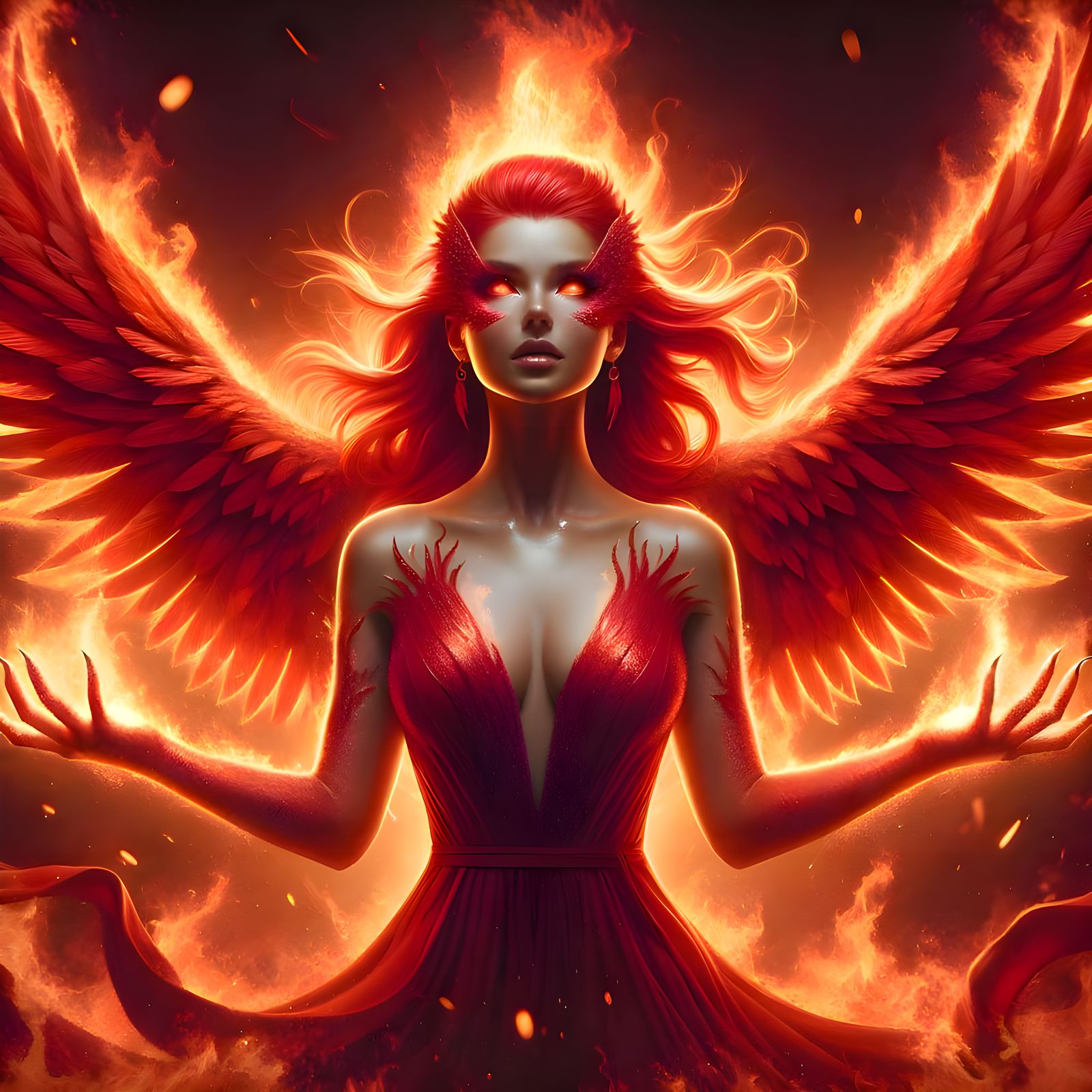 A beautiful rising of a gorgeous red headed female firey pho...