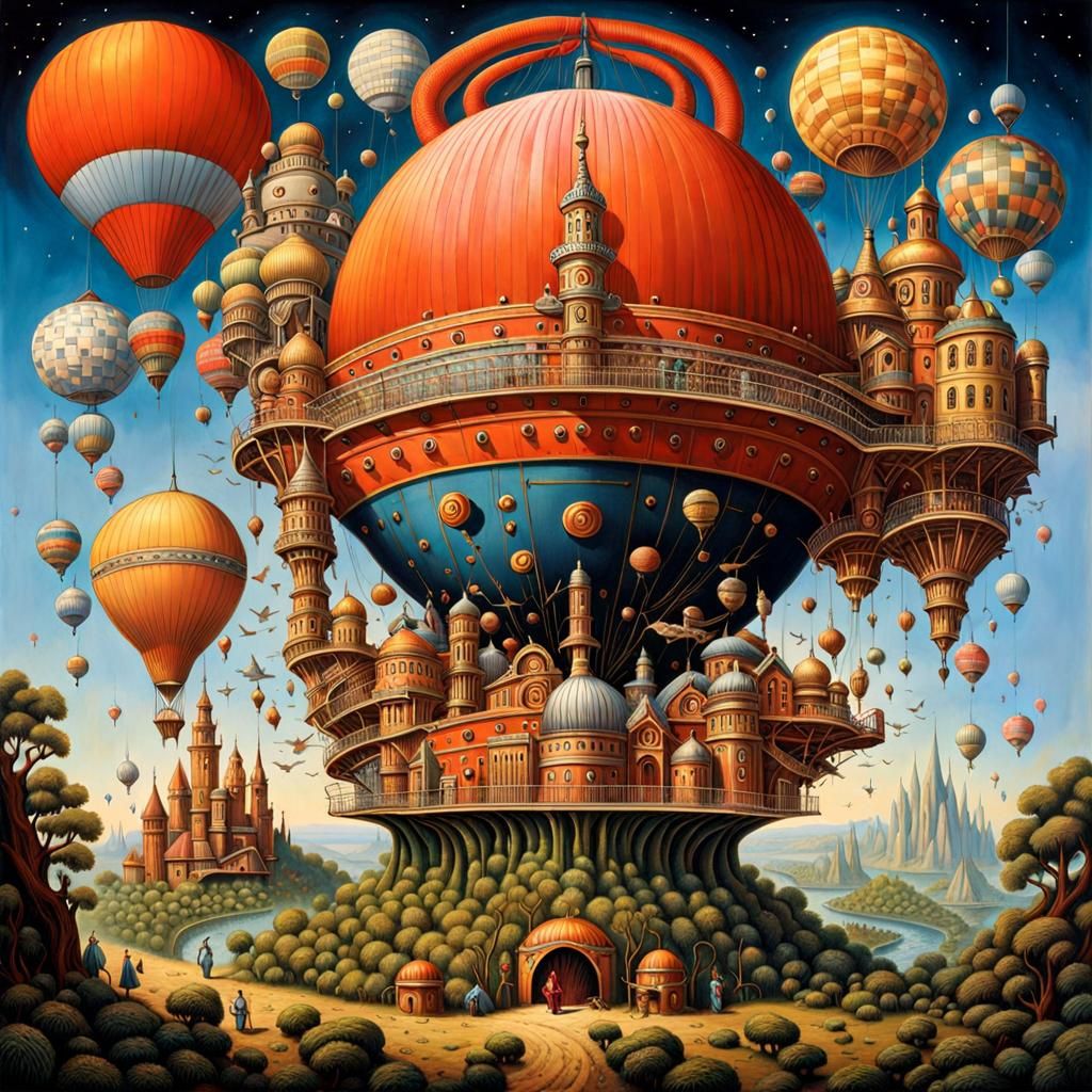 Fantastic Floating City in Visionary Art Style