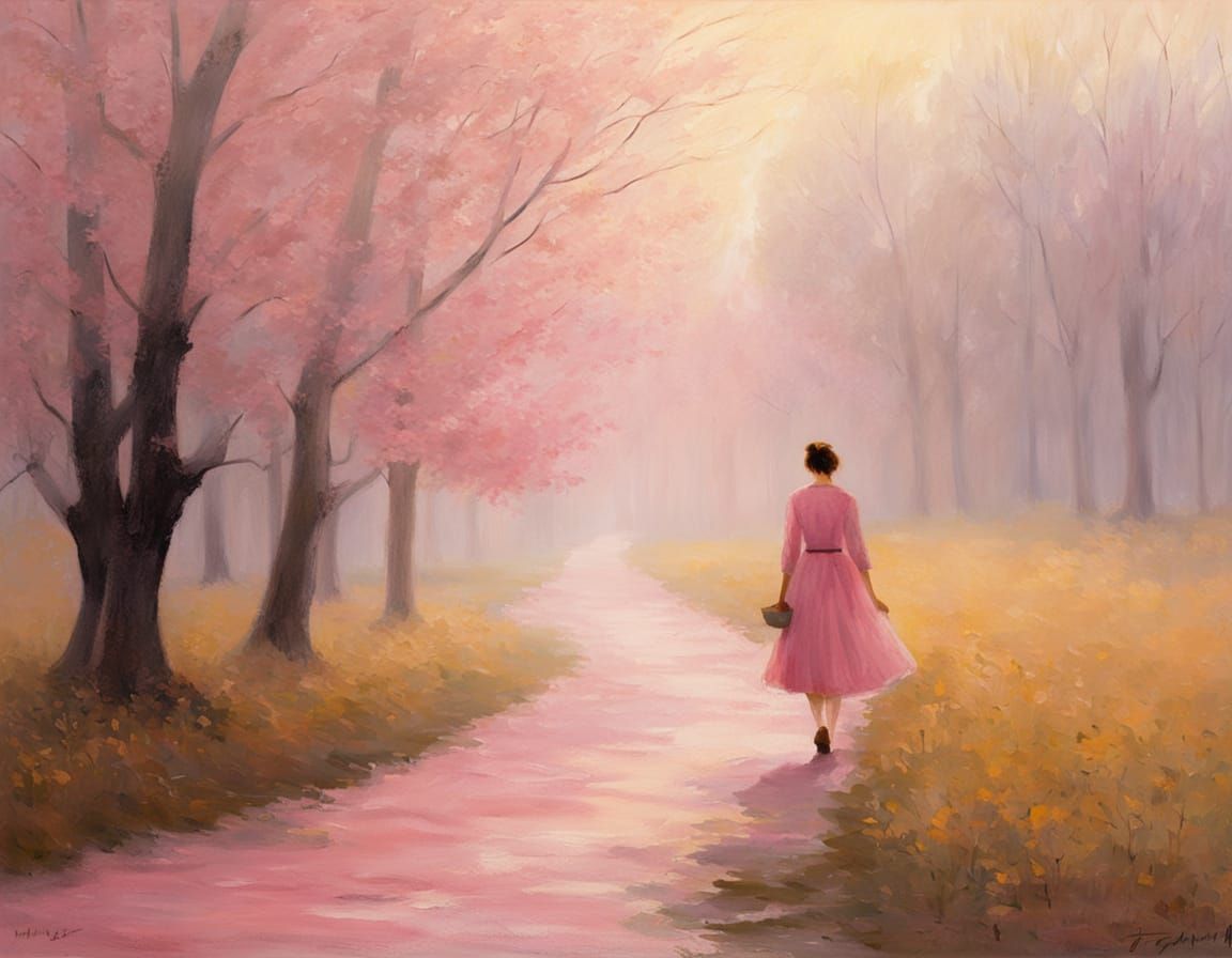 Misty Envirement With a Girl in a Beautiful Pink Dress