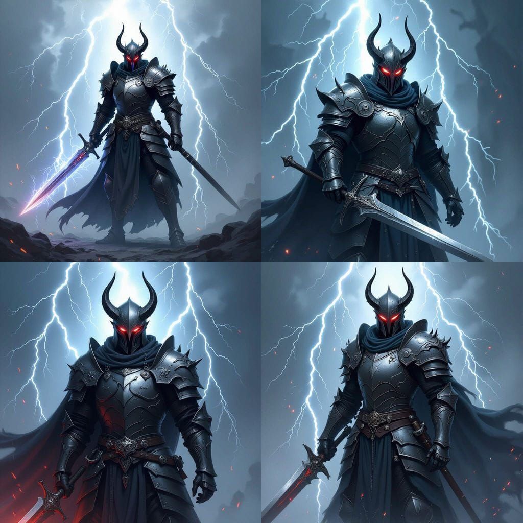 Demon Knight Shrouded in Lightning in Dark Fantasy Style