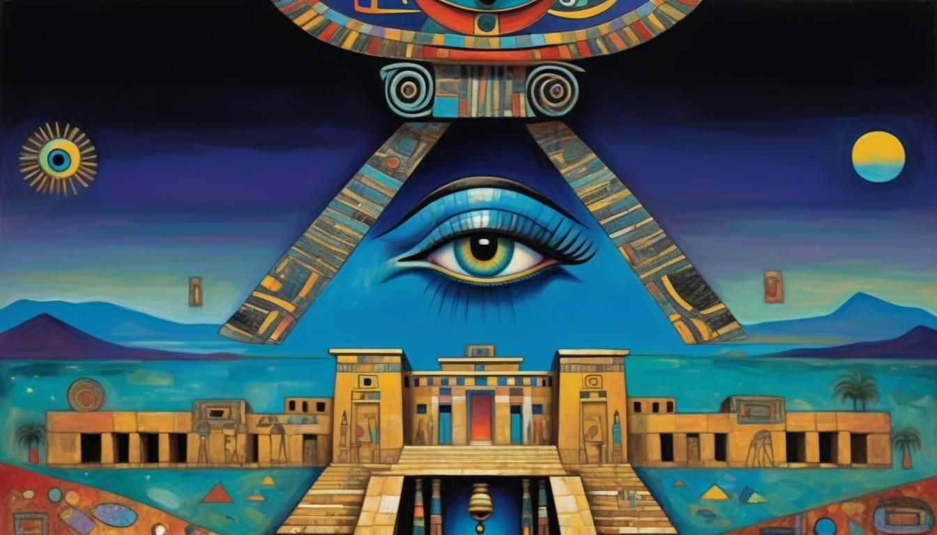 Cleopatra at Dreamy Egyptian Temple in Surrealist Style