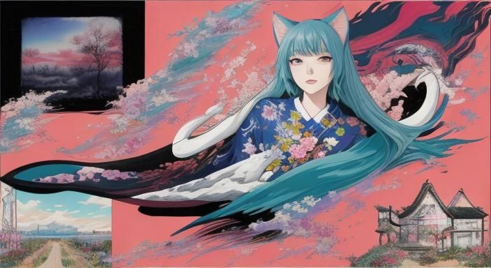 Surreal Anime Girls with Melting Clocks in Oil