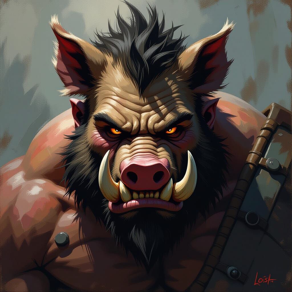 Menacing Boar-Headed Man in Dramatic Lighting