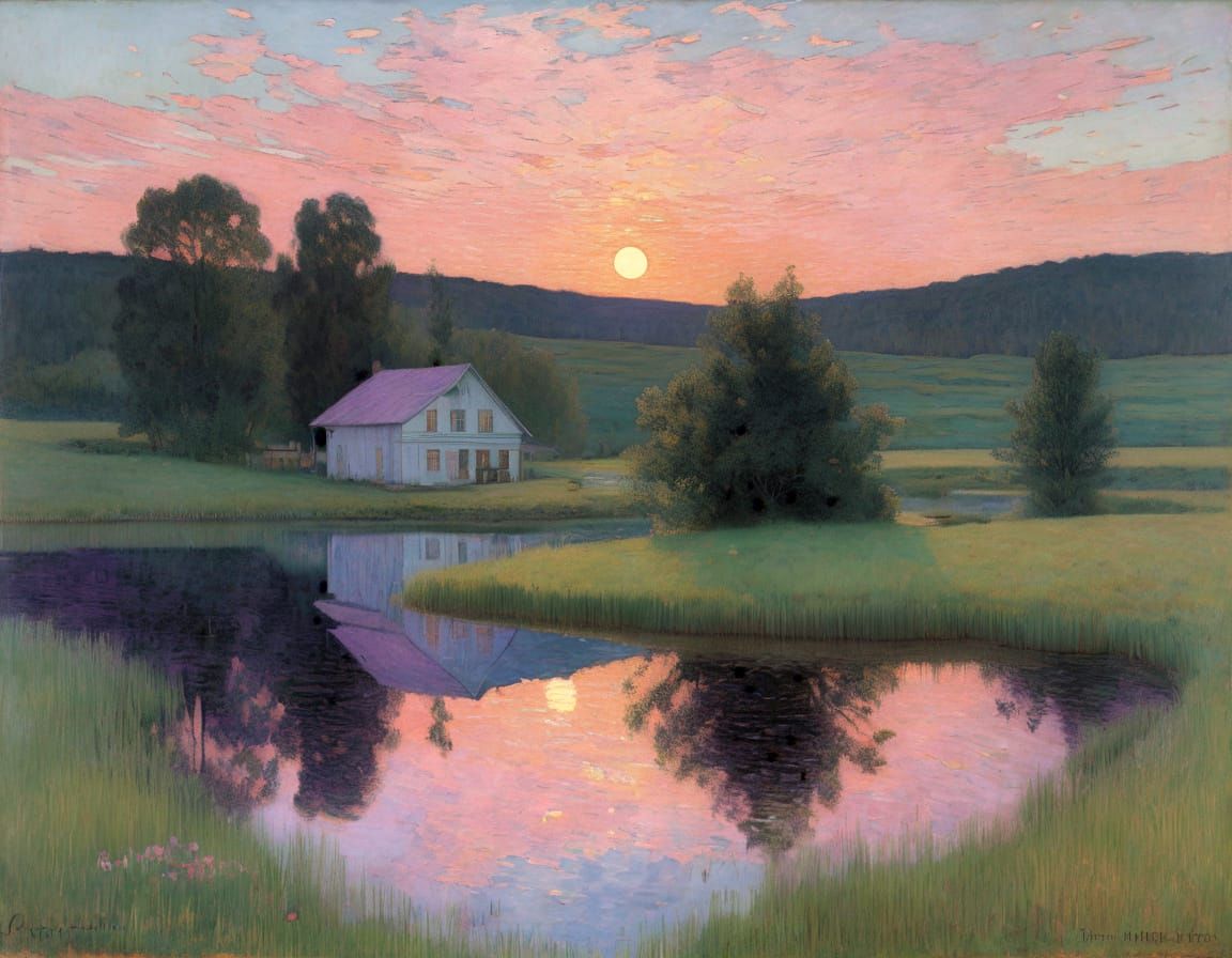 Summer Sunset Pond Reflections in Vibrant Pastels