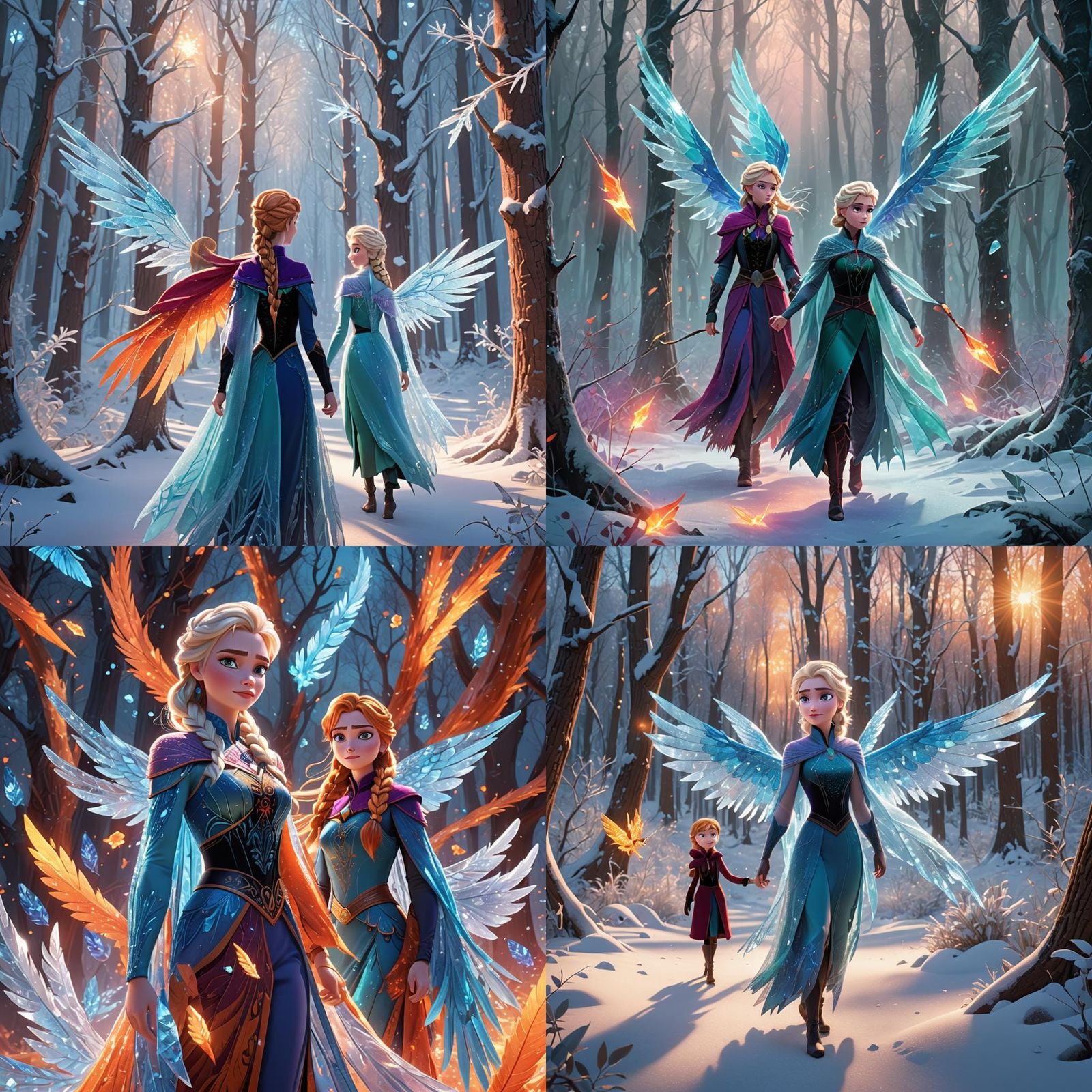 Elsa and Anna with Crystalline Wings, Digital Art