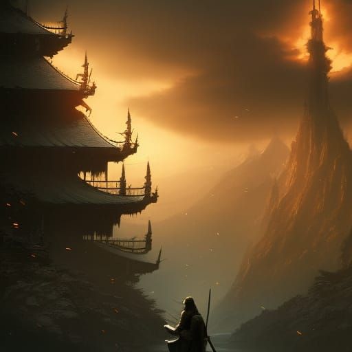 Samurai Lord Rings Dark Fantasy Art