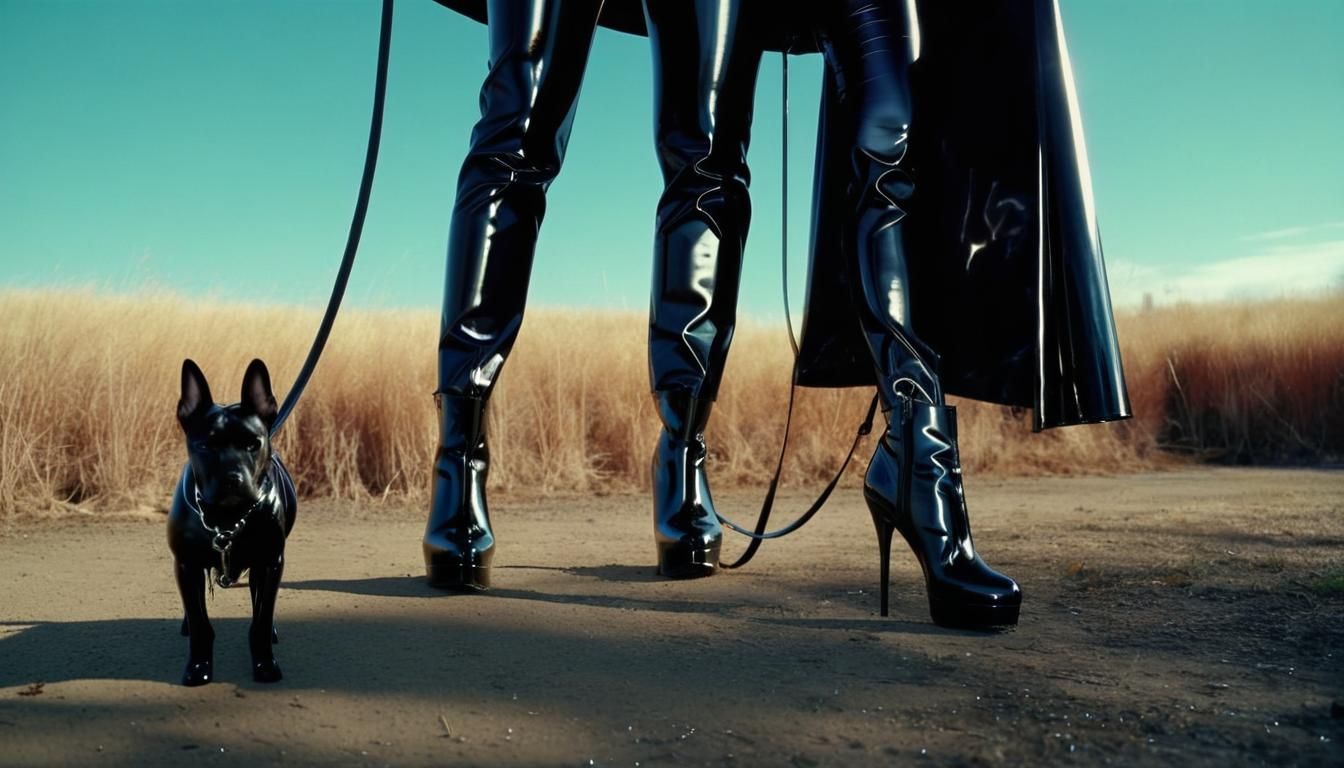 Dominant Woman with Human Dog in Cinematic Style