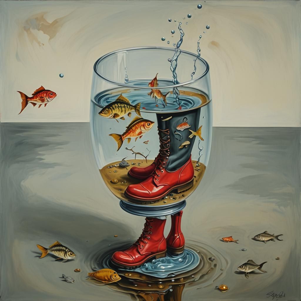 Surreal Fish in Wellies: a Gouache Painting