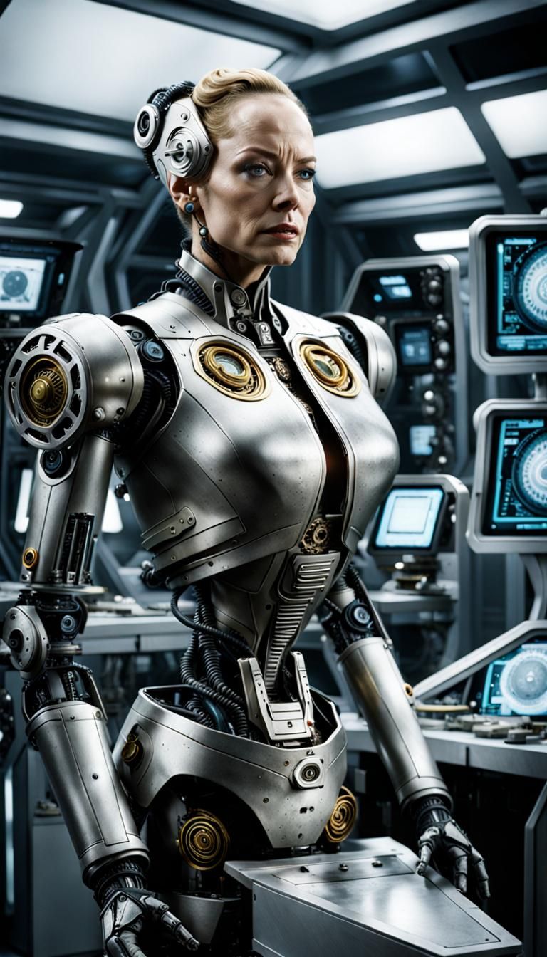 Steampunk Cyborg Repair in Sci-Fi Operating Room