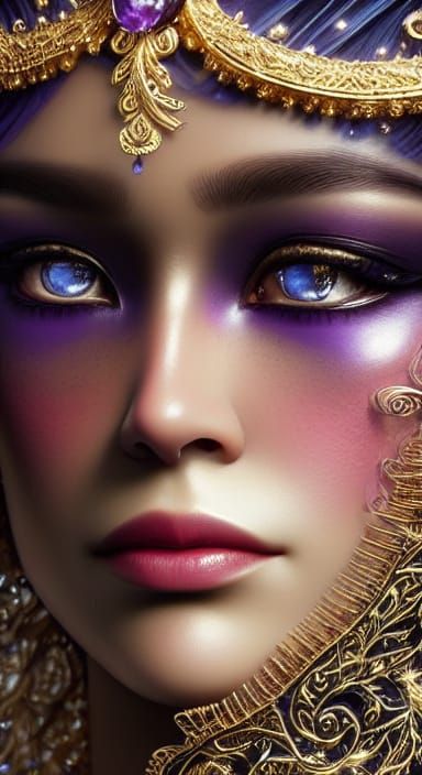 Elegant Woman with Gold Veil and Venetian Mask