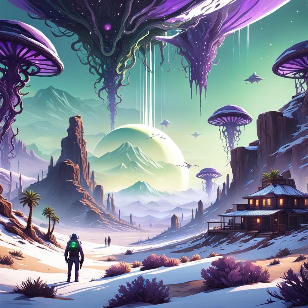 Surreal Landscape with Space Pilot, Fantasy Concept Art
