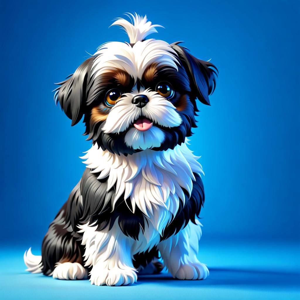 Cute Shih Tzu Stares: 3D Render in Pixar Style