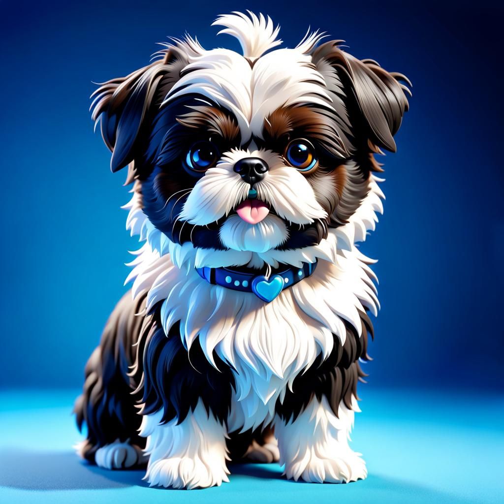 Adorable Shih Tzu Puppy in 3D Digital Art Style
