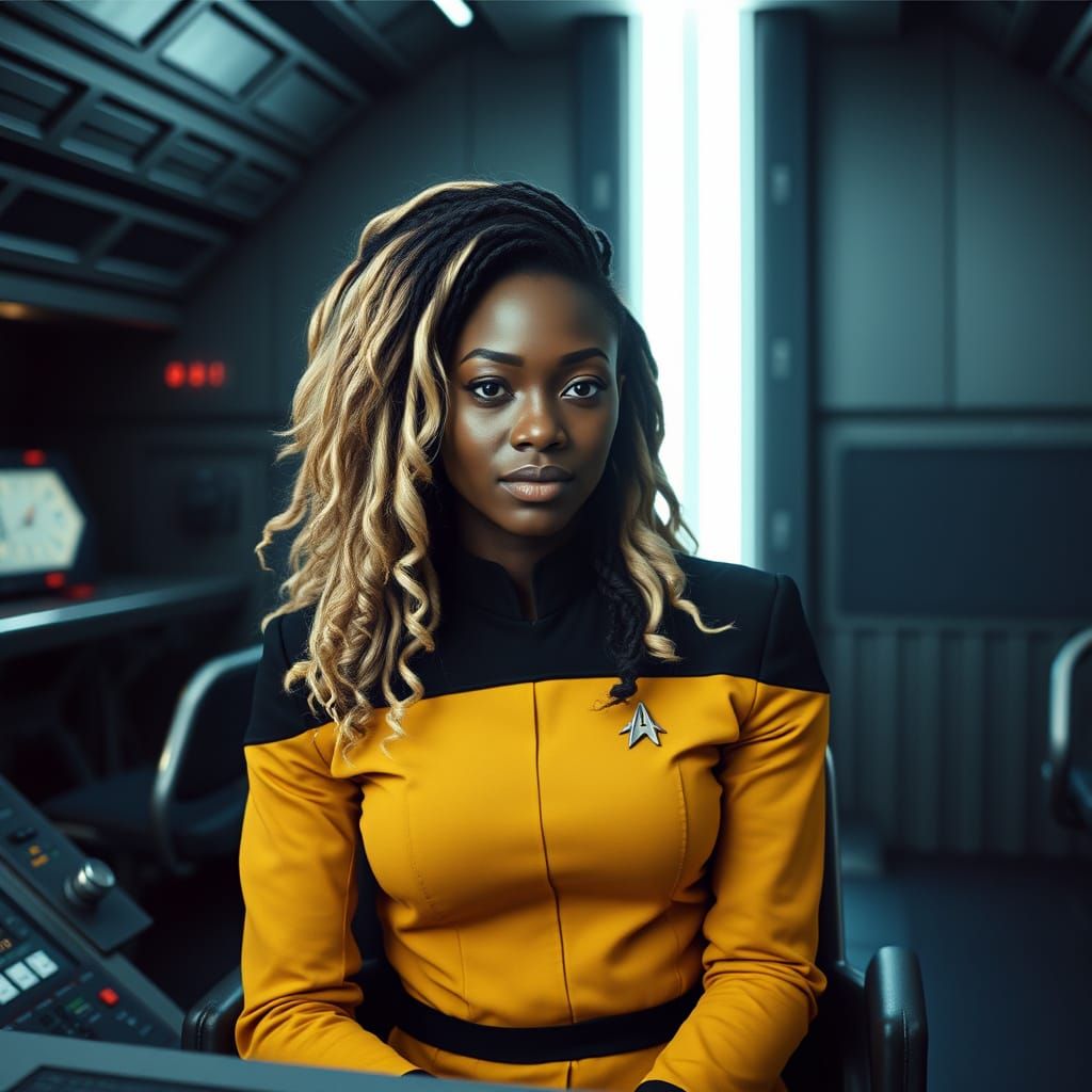 African Starfleet Engineer in Sci-Fi Uniform