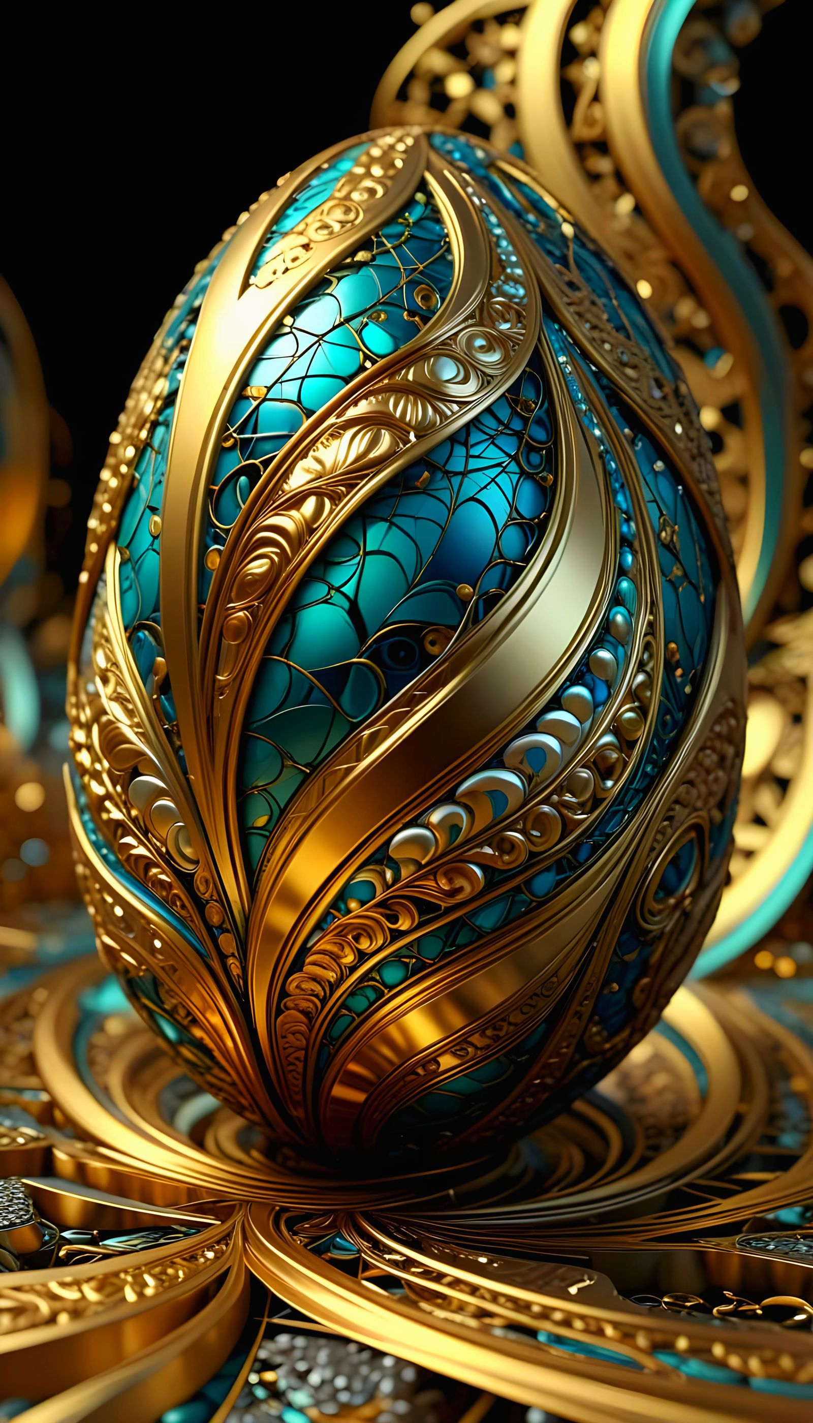 Abstract Gold and Brass Easter Egg Design