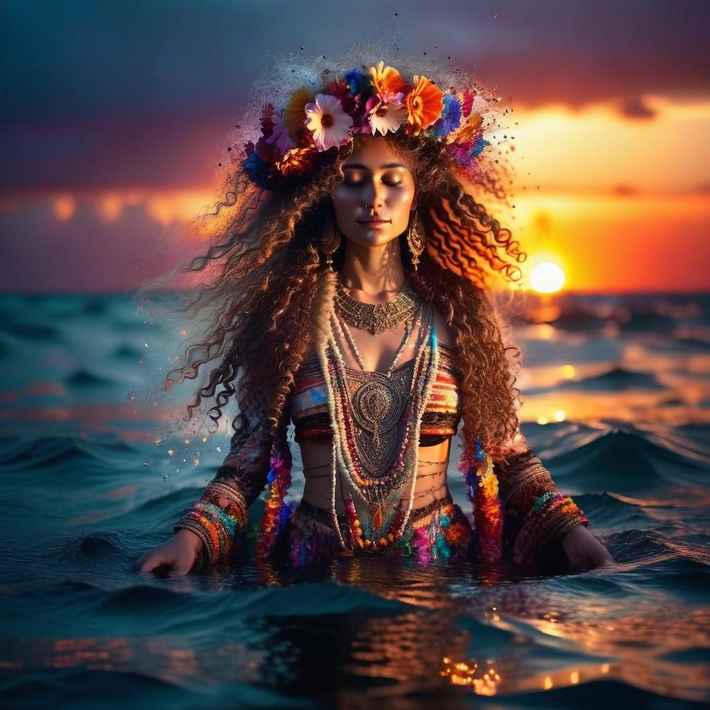 Sparkling Ocean Vision with Tribal Figure