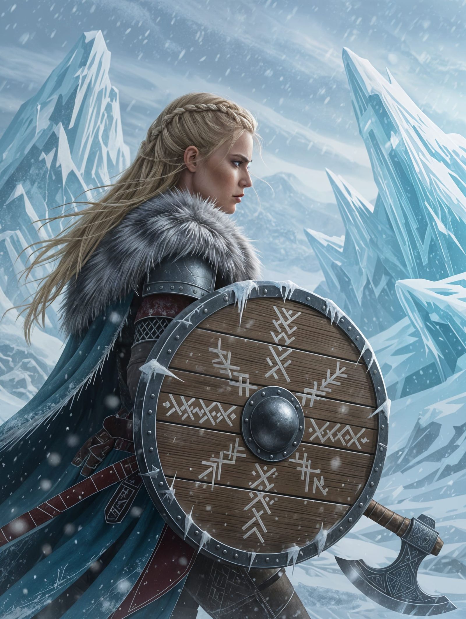 Fierce Shieldmaiden Defies Winter's Fury