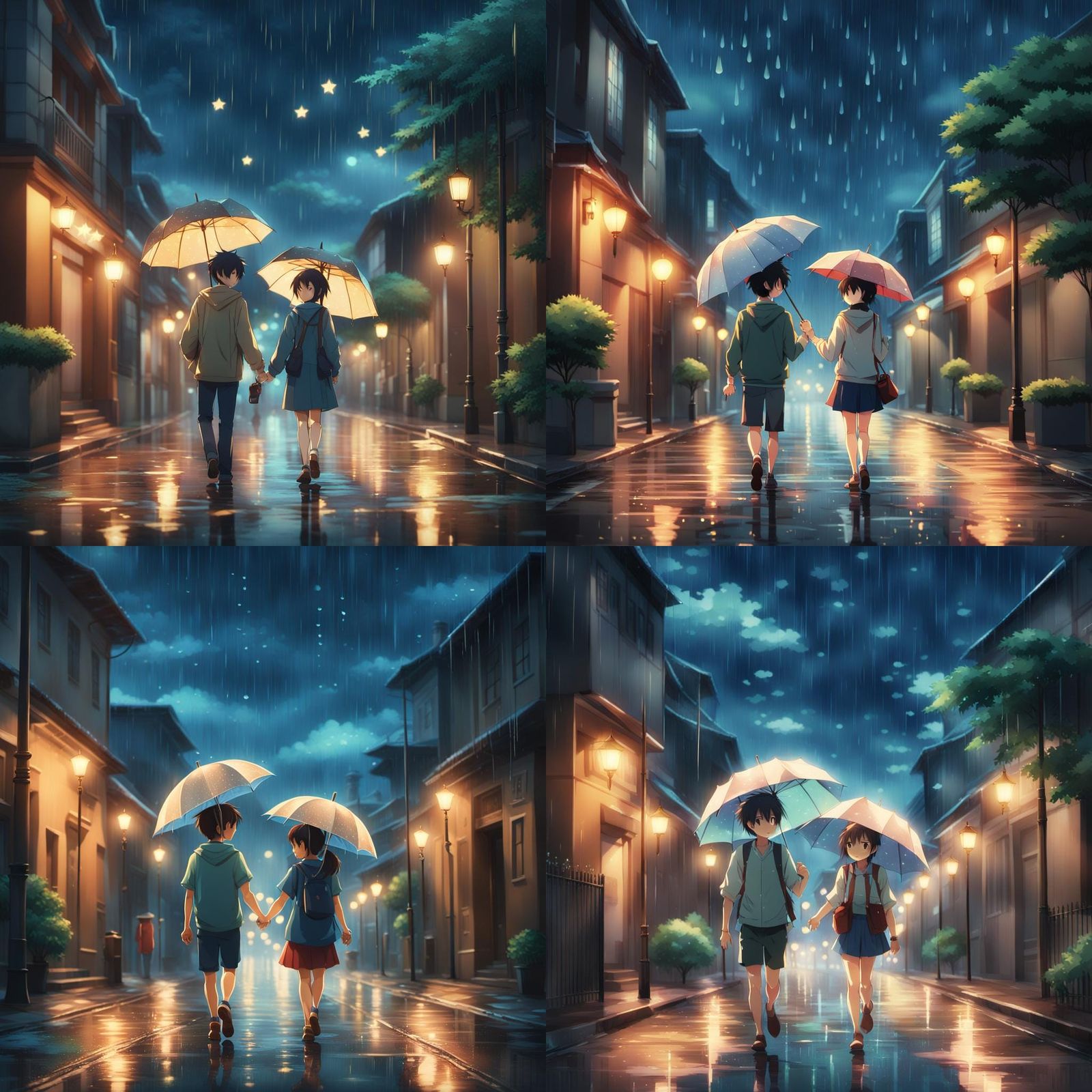 Anime-Style Romantic Scene on a Quiet Night Street