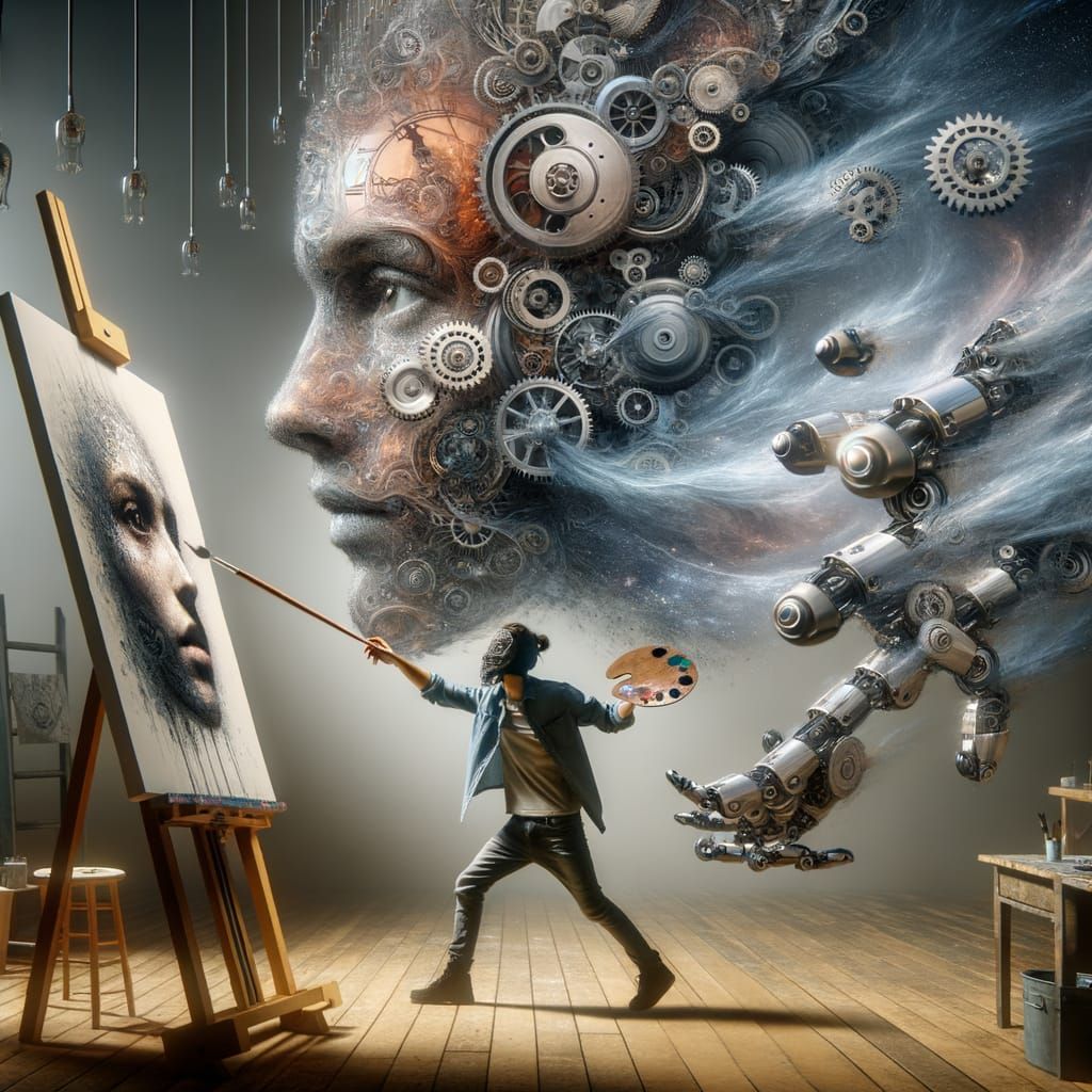 Mechanical Beings Emerge from Human Faces in Clockwork Harmo...