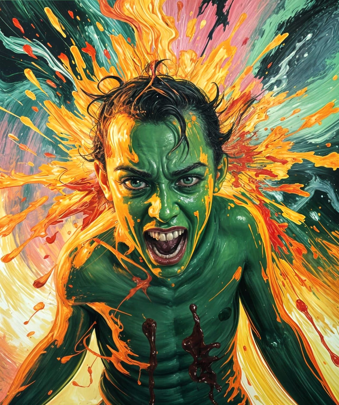 Distorted Figure Expressing Turmoil as Oil Painting