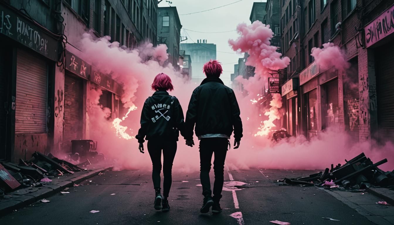 Emo Couple Runs Through Gothic City in Film Still