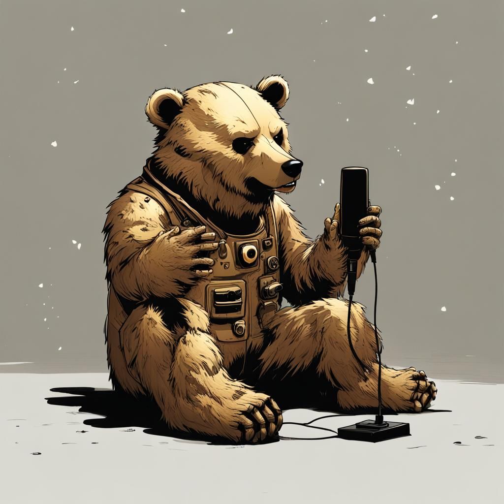 Golden Animatronic Bear with Microphone, Empty Eyes