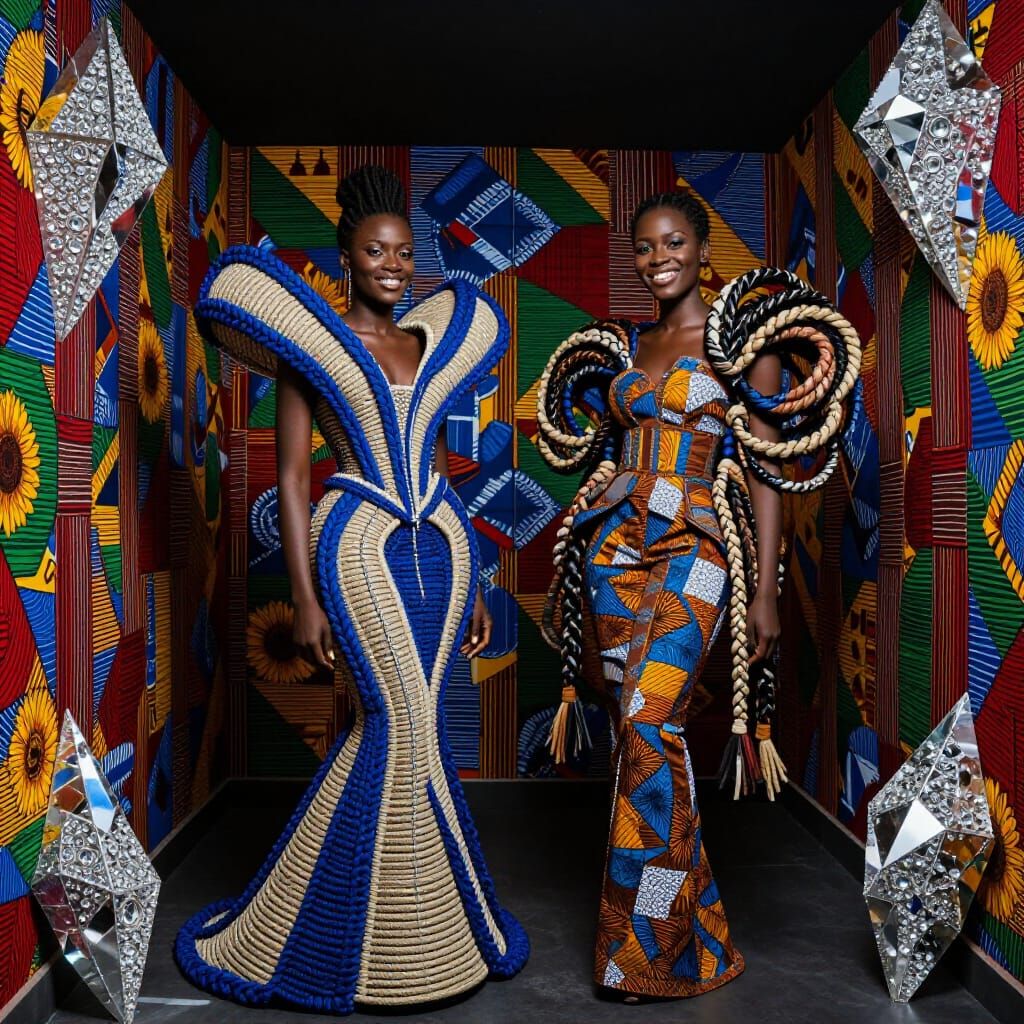 Nigerian Textiles and Diamond Sculptures in Dramatic Light