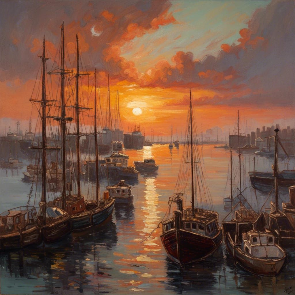Harbor Sunrise Oil Painting