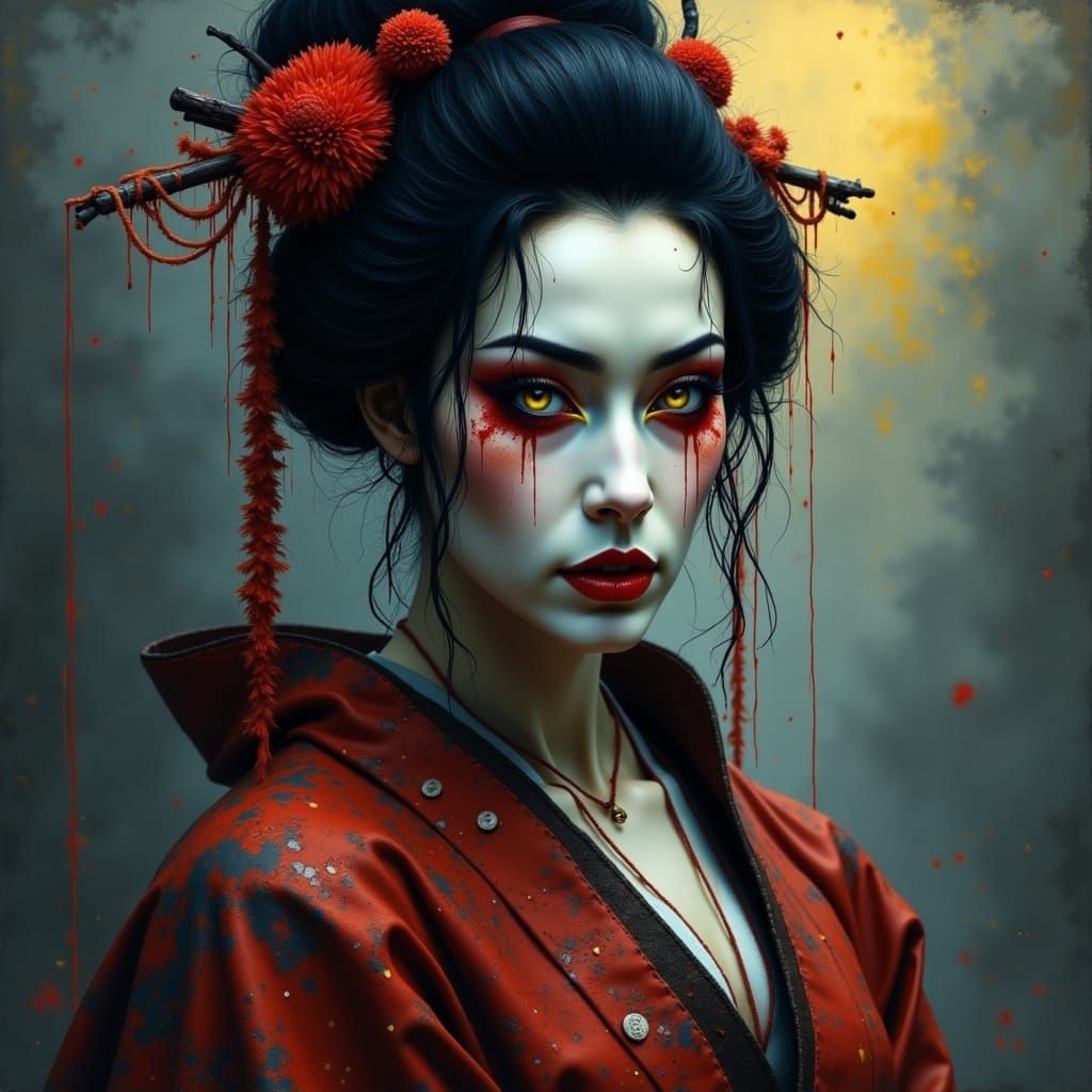 Surreal Geisha in a Dark and Mysterious Setting