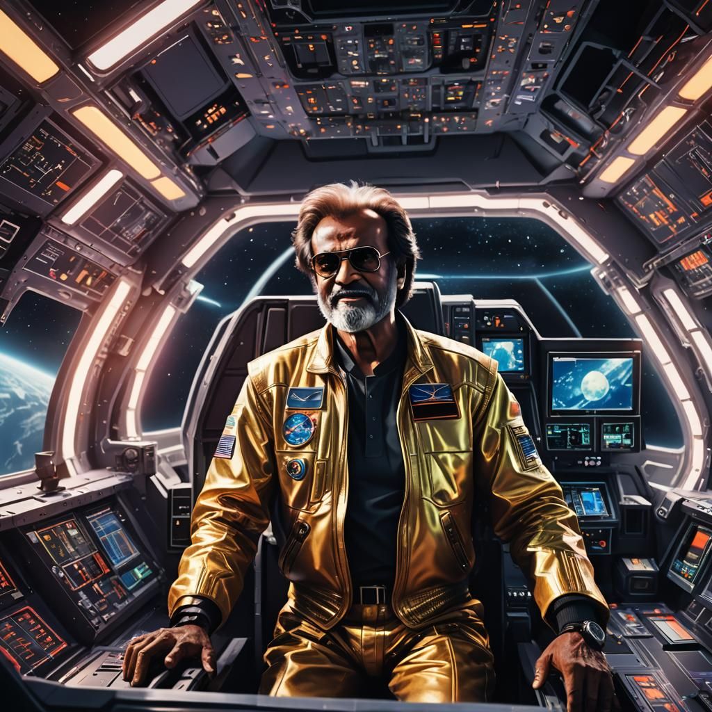 Rajinikanth on Spacecraft: Vibrant Digital Concept Art