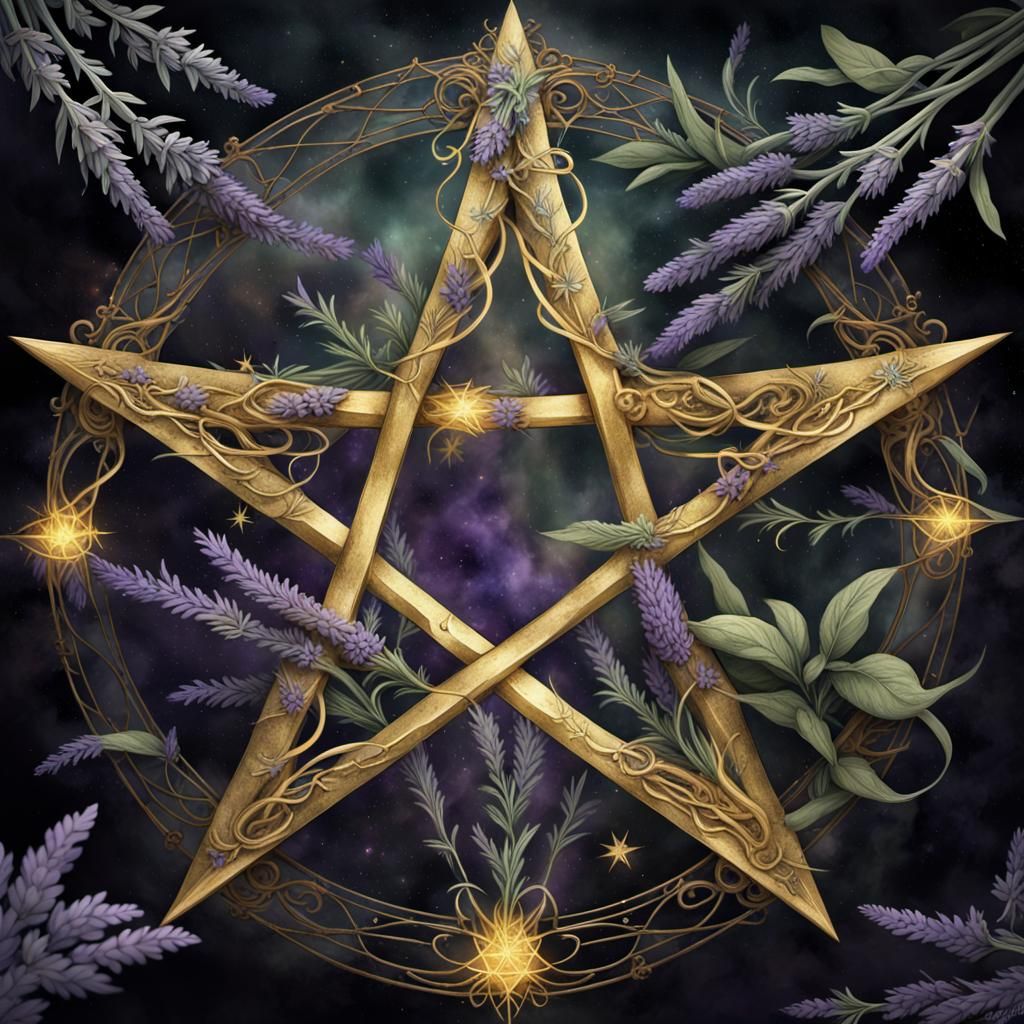 A pentagram made with Lavender and Sage