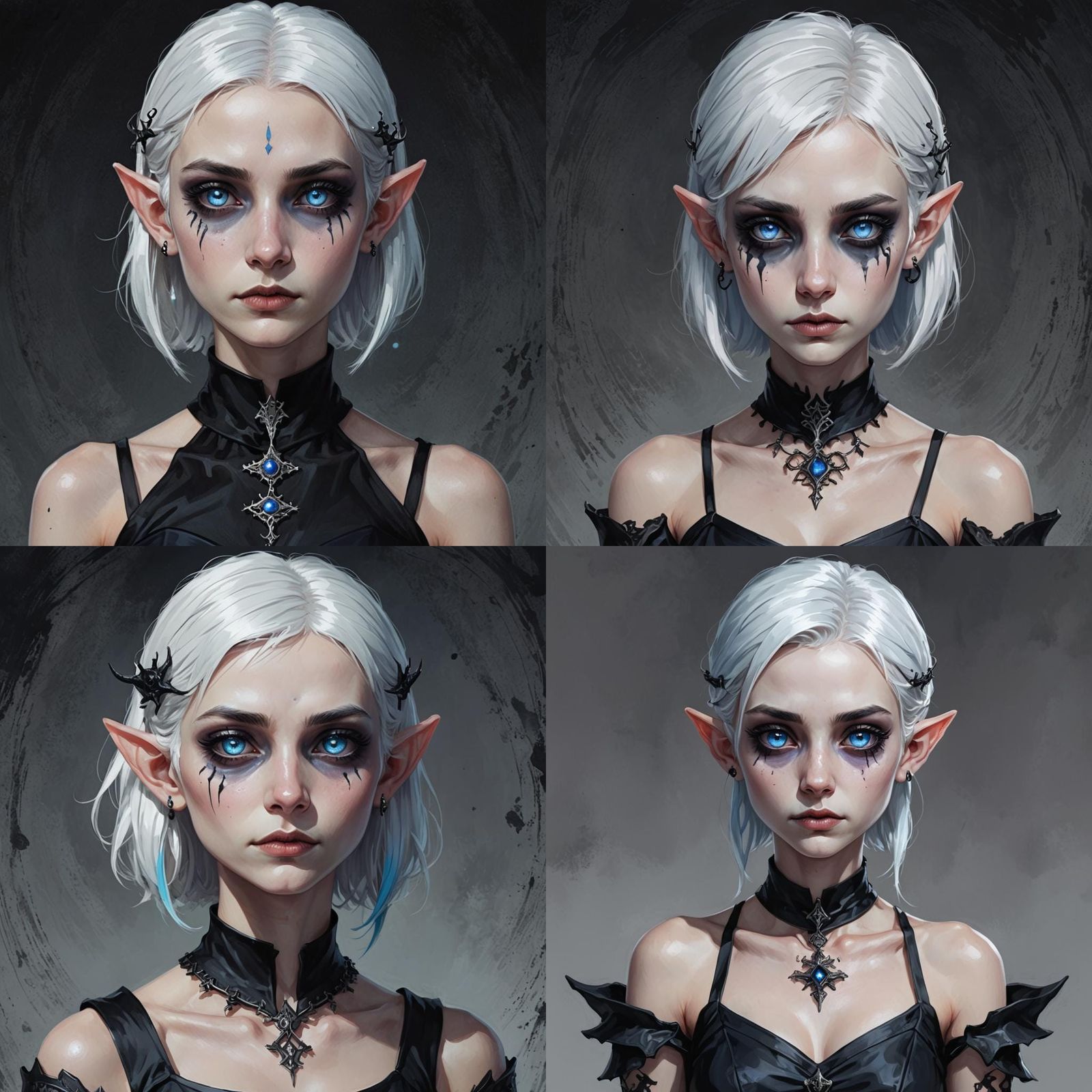 Goth Elf Woman with Cyan Eyes and Pixie Cut
