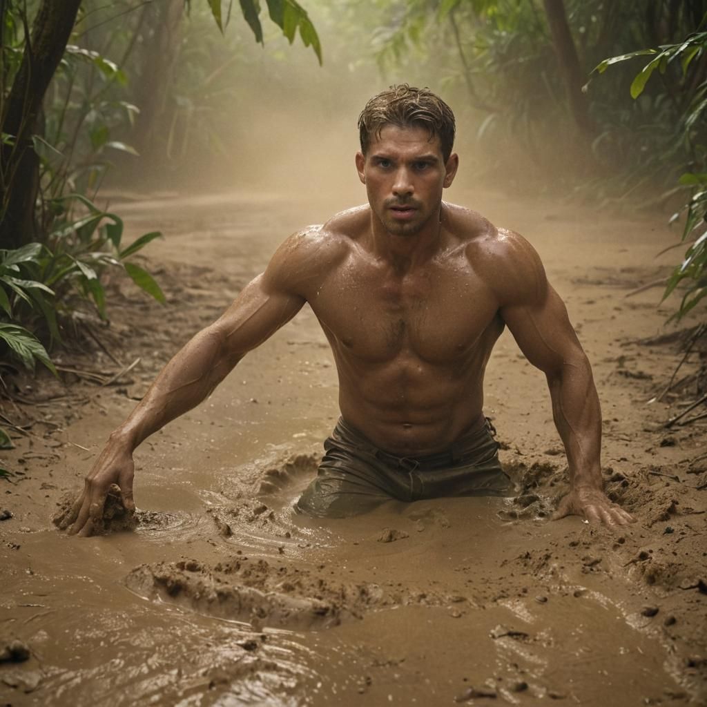 Man Sinking in Quicksand, Cinematic Jungle Photography