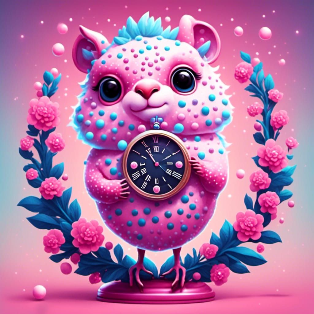 Cute Creature Holding Clock in Pop Rocks Style