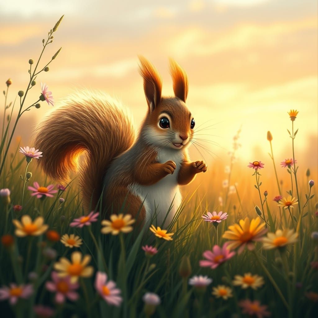 Squirrel in Meadow Inspired by Fairytale Art
