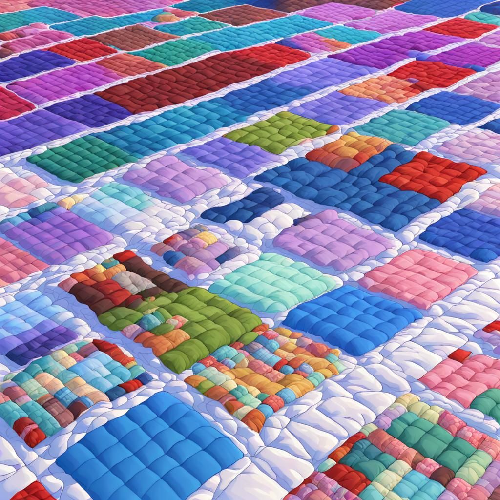 Quilted Blanket Landscape in 3D Anime Style