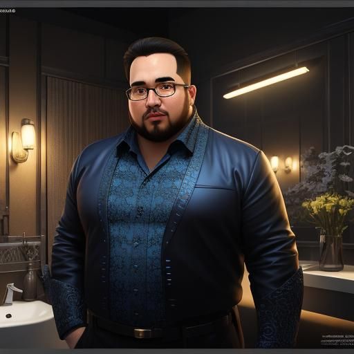 Overweight Man in Bathroom: Vivid Cartoon Art