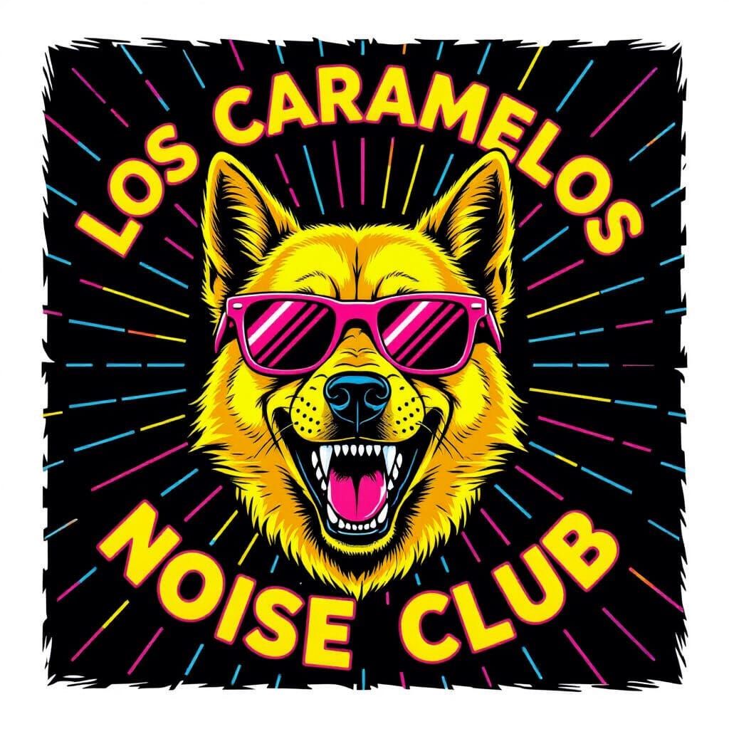 Psychedelic Canine Rock Star Cartoon in Bold Style