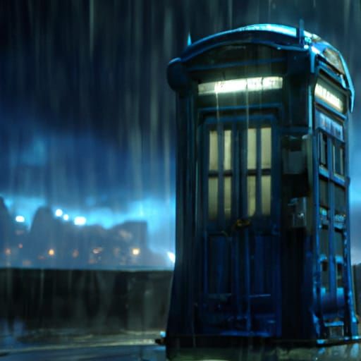Doctor Who's TARDIS in Stormy Night, Digital Art