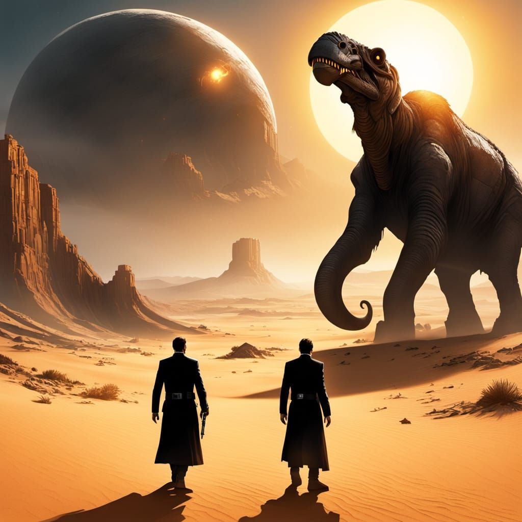 Men in Black Agent Confronts Time Bender in Desert Crater