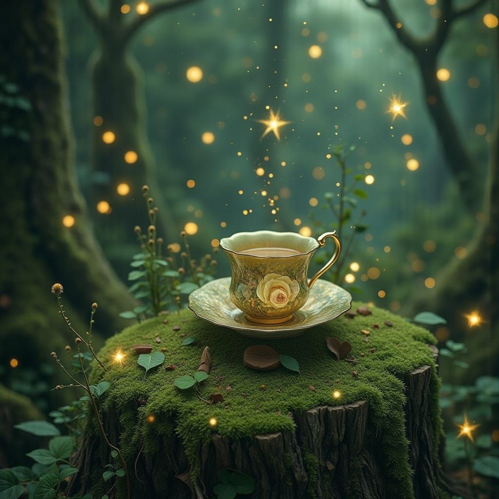 Floral Teacup in Enchanted Forest Setting
