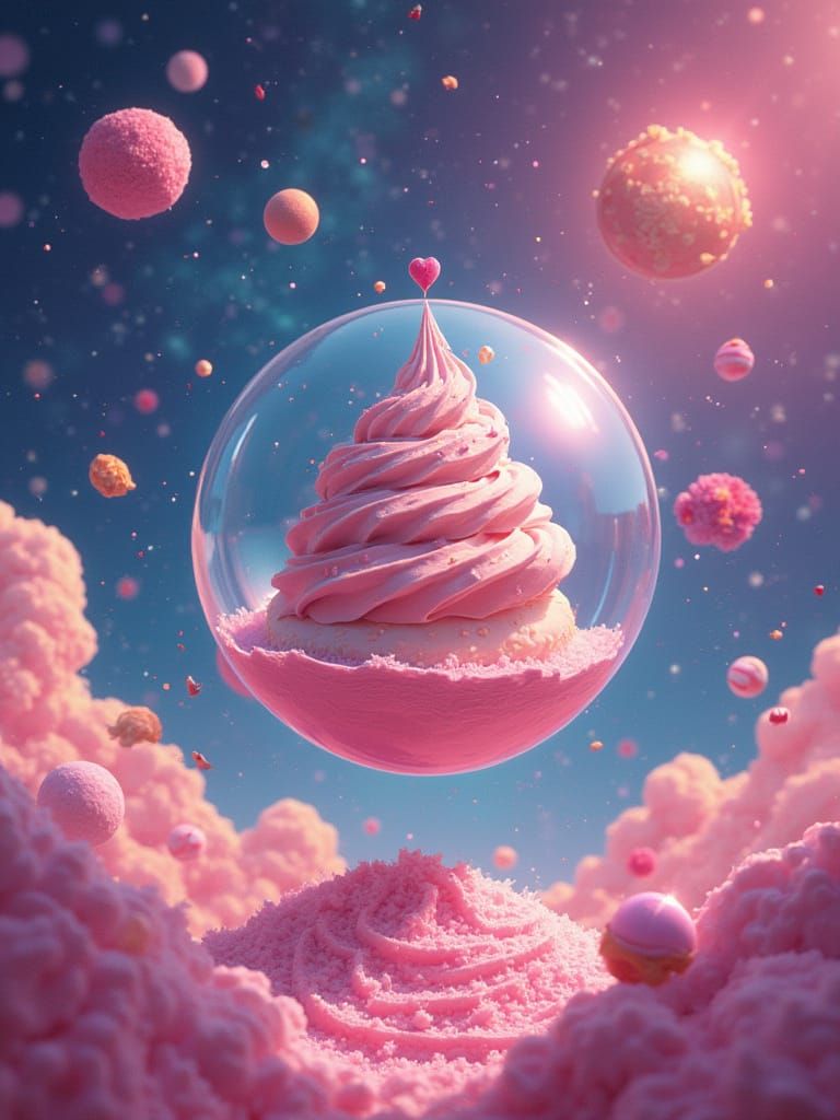 Whimsical Space Cream Ball in Candy Art Style