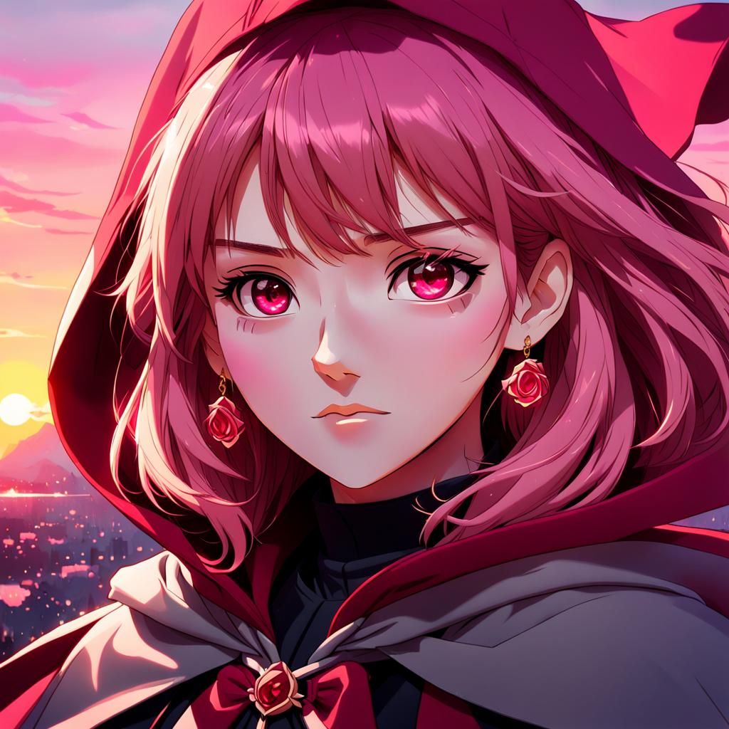 Anime Girl with Ruby Earrings in Cel-Shaded Style