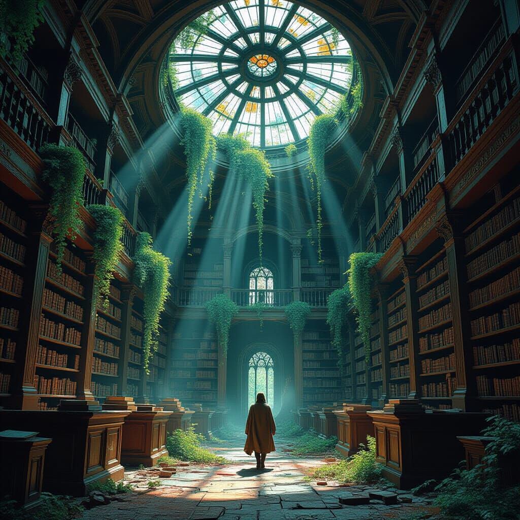 Abandoned Library: Digital Painting in Surreal Style