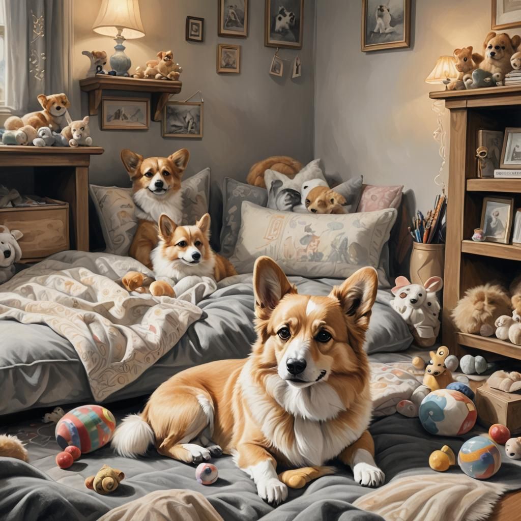 Cozy Corgi Puppy Charcoal Drawing