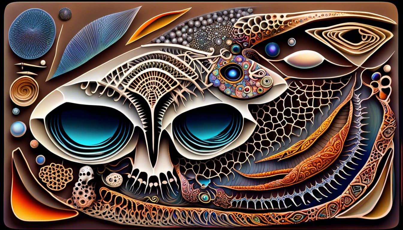 Interdimensional Zentangle with Whale Skeleton and Topaz